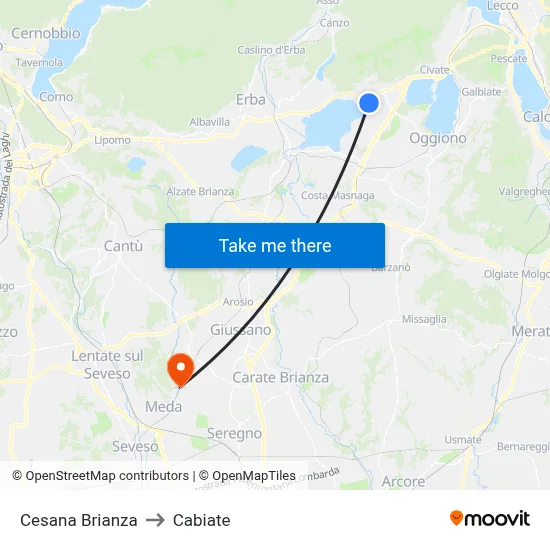 Cesana Brianza to Cabiate map