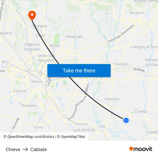 Chieve to Cabiate map