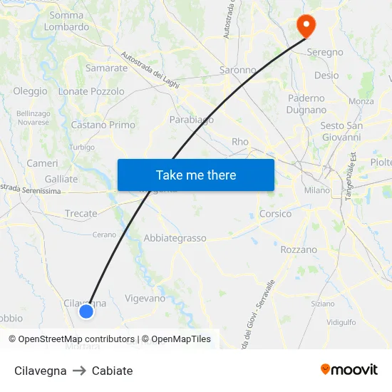 Cilavegna to Cabiate map