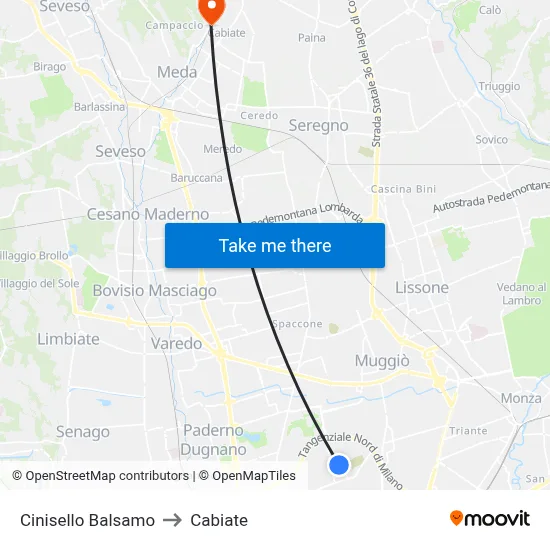 Cinisello Balsamo to Cabiate map