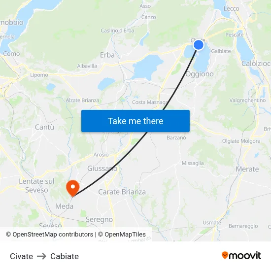 Civate to Cabiate map