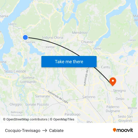 Cocquio-Trevisago to Cabiate map