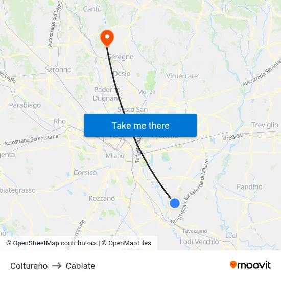 Colturano to Cabiate map
