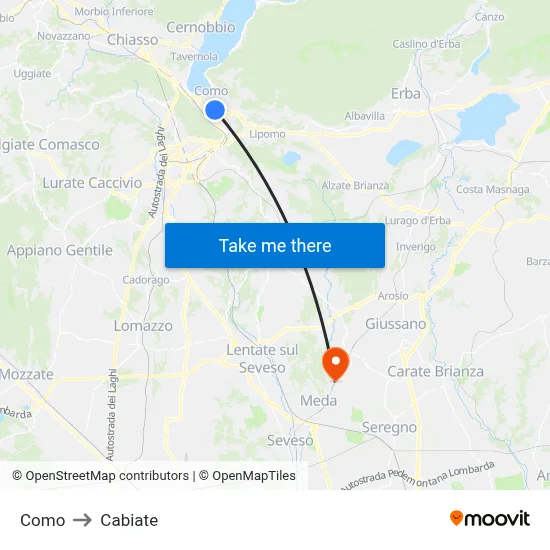 Como to Cabiate map