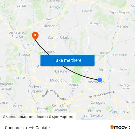 Concorezzo to Cabiate map