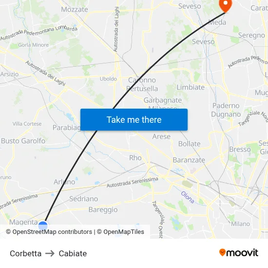 Corbetta to Cabiate map