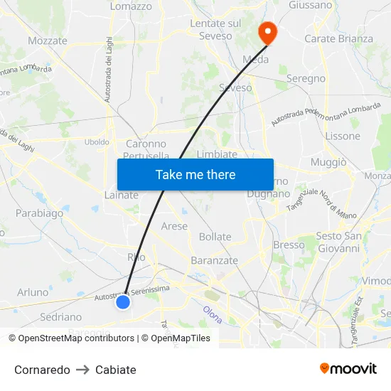 Cornaredo to Cabiate map