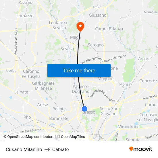 Cusano Milanino to Cabiate map