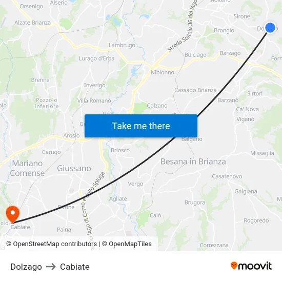 Dolzago to Cabiate map