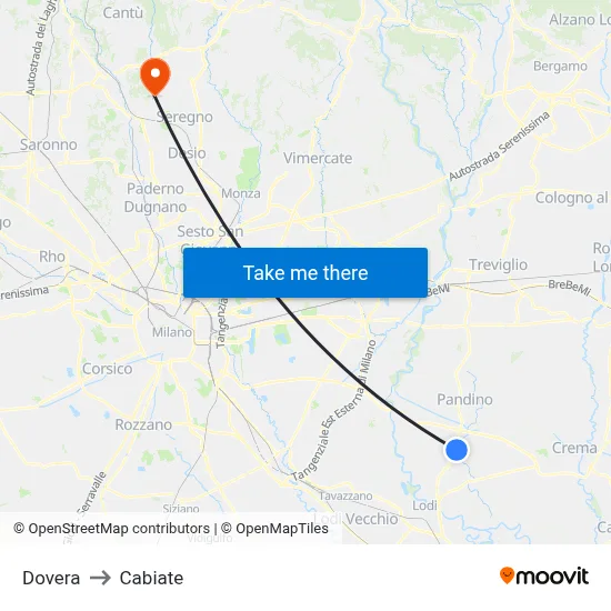 Dovera to Cabiate map