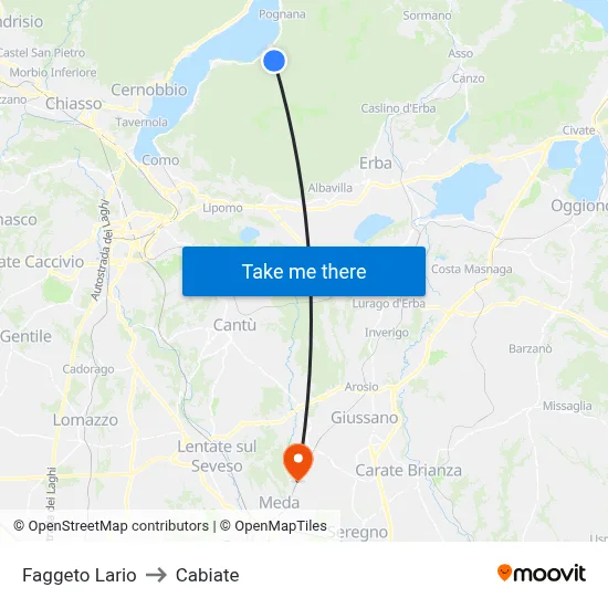 Faggeto Lario to Cabiate map