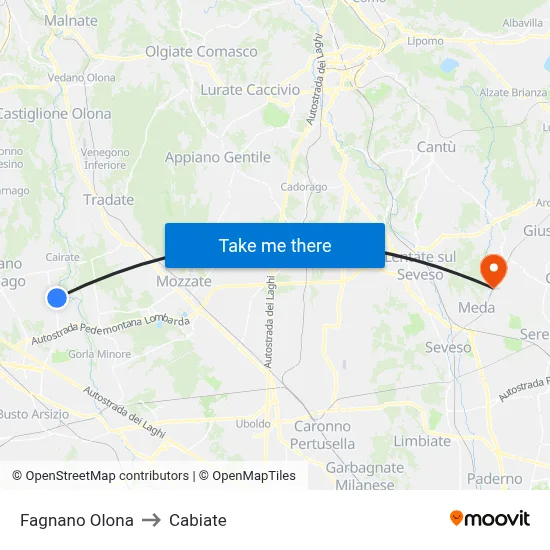 Fagnano Olona to Cabiate map
