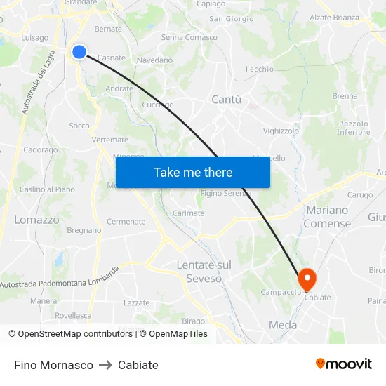Fino Mornasco to Cabiate map