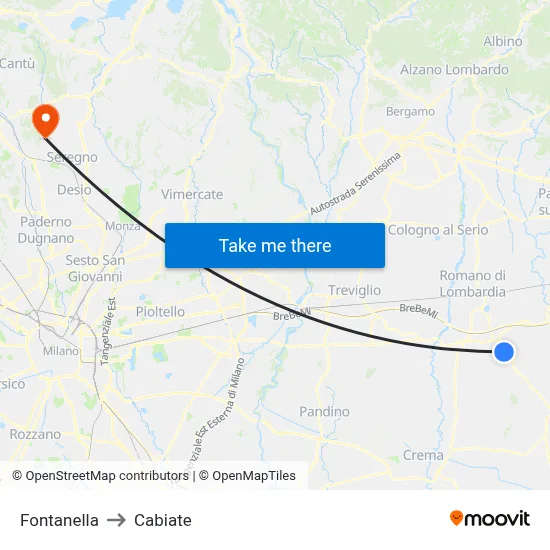 Fontanella to Cabiate map