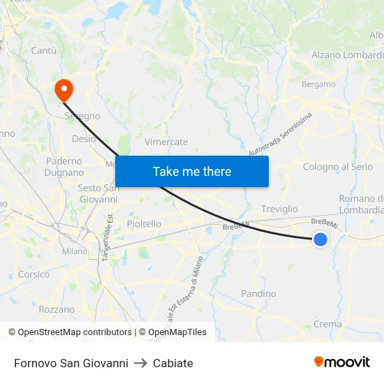 Fornovo San Giovanni to Cabiate map