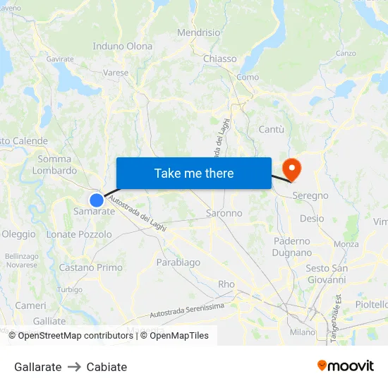 Gallarate to Cabiate map
