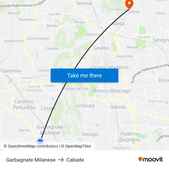 Garbagnate Milanese to Cabiate map