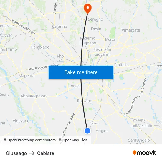 Giussago to Cabiate map
