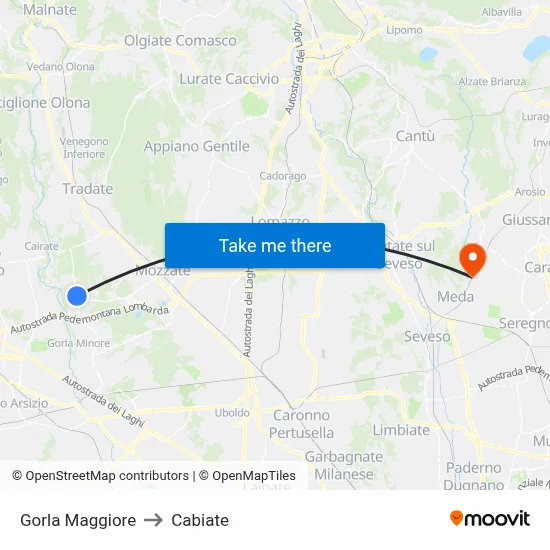 Gorla Maggiore to Cabiate map