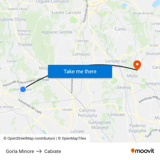 Gorla Minore to Cabiate map
