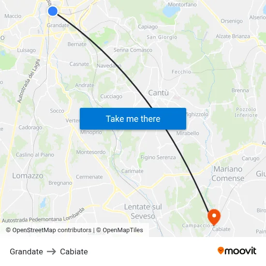 Grandate to Cabiate map