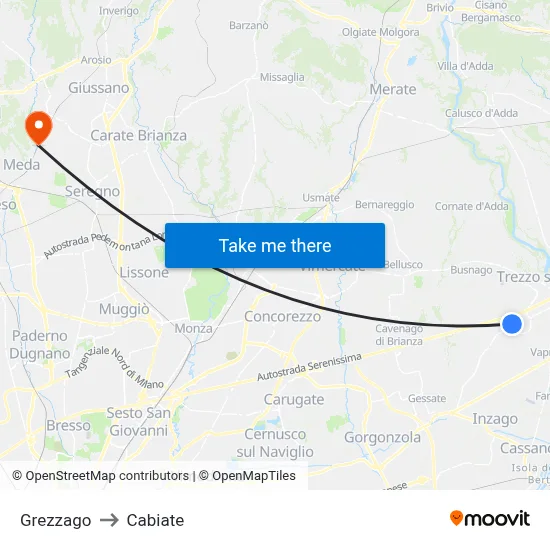 Grezzago to Cabiate map