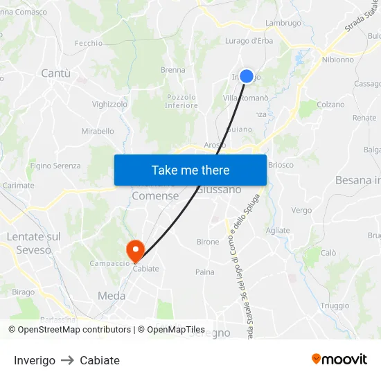 Inverigo to Cabiate map