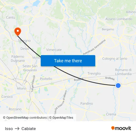 Isso to Cabiate map