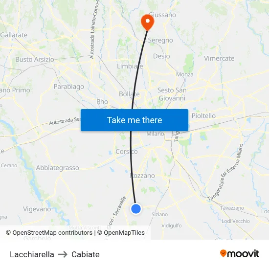 Lacchiarella to Cabiate map