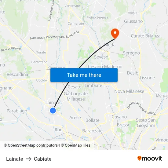 Lainate to Cabiate map