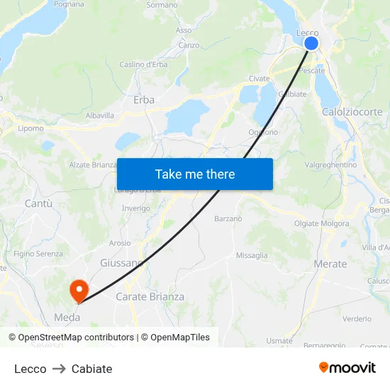 Lecco to Cabiate map