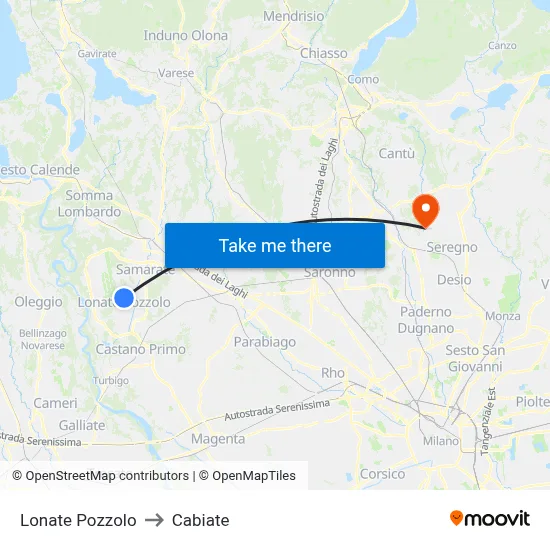 Lonate Pozzolo to Cabiate map