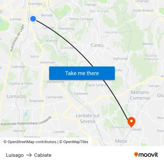 Luisago to Cabiate map