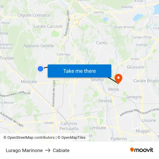 Lurago Marinone to Cabiate map