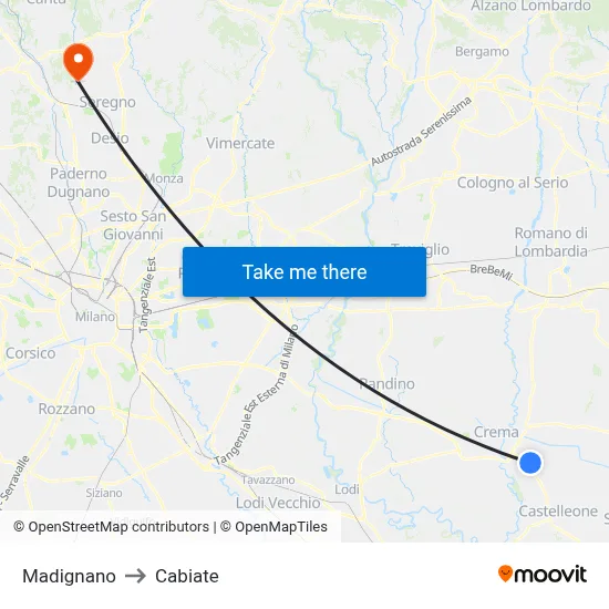 Madignano to Cabiate map