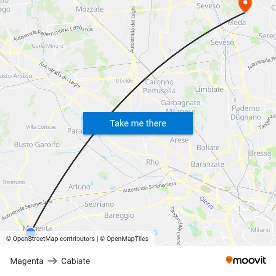 Magenta to Cabiate map