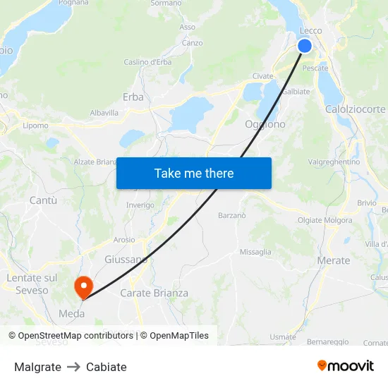 Malgrate to Cabiate map