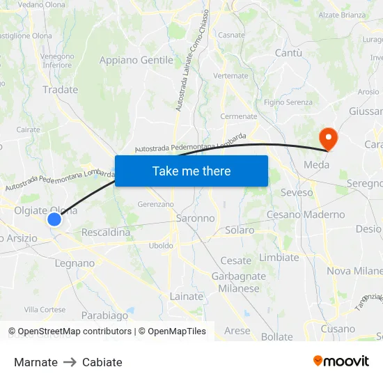 Marnate to Cabiate map
