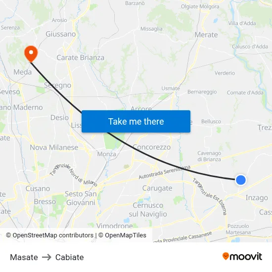 Masate to Cabiate map