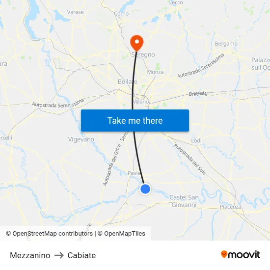 Mezzanino to Cabiate map