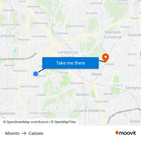 Misinto to Cabiate map