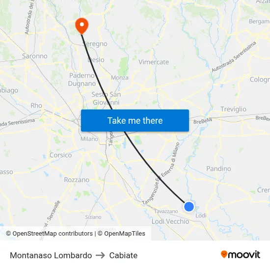 Montanaso Lombardo to Cabiate map
