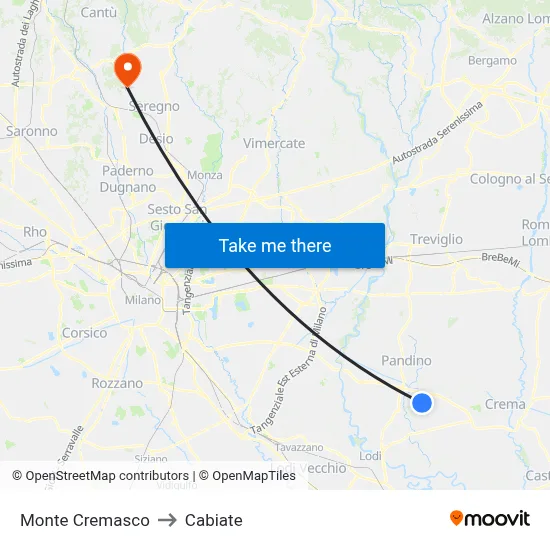 Monte Cremasco to Cabiate map