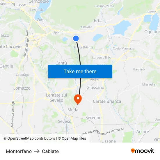 Montorfano to Cabiate map
