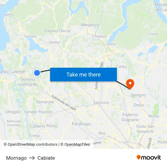 Mornago to Cabiate map