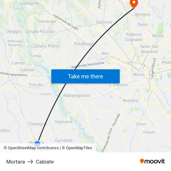 Mortara to Cabiate map