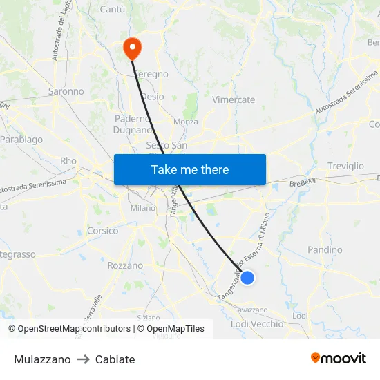 Mulazzano to Cabiate map