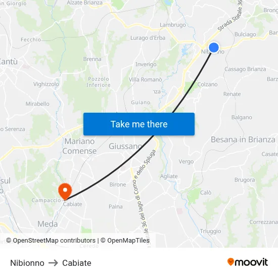 Nibionno to Cabiate map