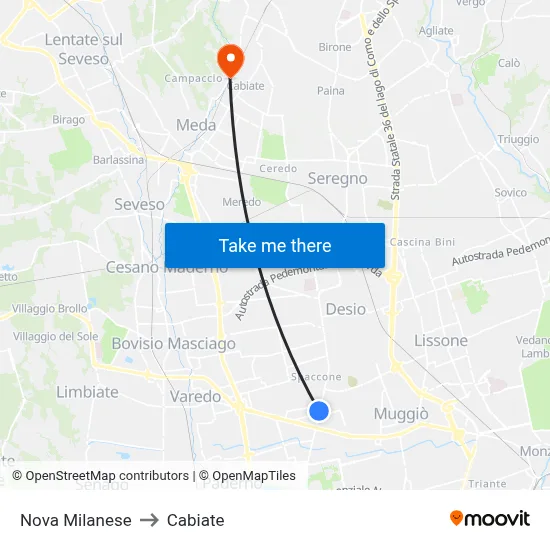 Nova Milanese to Cabiate map