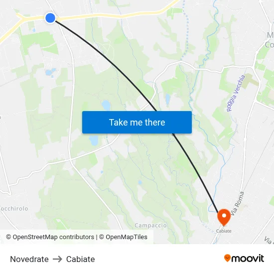 Novedrate to Cabiate map